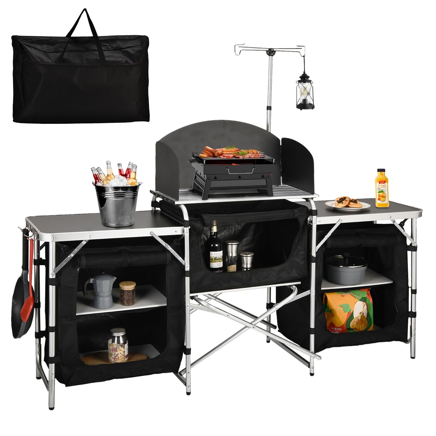 JOUYEK Foldable Camping Kitchen with Windshield and Storage