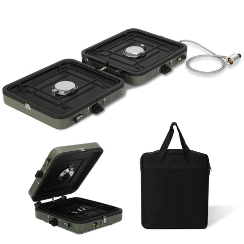 2 Burner Folding Camping Stove with Griddle，Portable Folding Camp Stove with 2 adjustable burners ，Camping stove for camping propane stove for camping，2 burner camping stove foldable