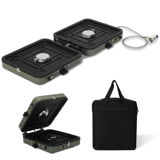 2 Burner Folding Camping Stove with Griddle，Portable Folding Camp Stove with 2 adjustable burners ，Camping stove for camping propane stove for camping，2 burner camping stove foldable