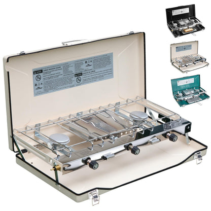 FineFlame Camping Stove 3 Burner 20400 BTU Propane Portable Stove with Regulator Toast Tray Windshield for Car Camping BBQ Picnics Outdoor Cooking Camping Gas Stove