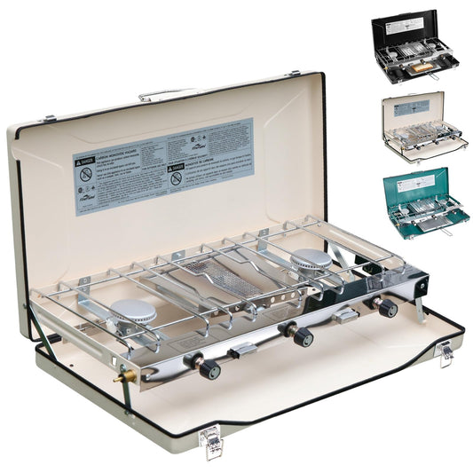 FineFlame Camping Stove 3 Burner 20400 BTU Propane Portable Stove with Regulator Toast Tray Windshield for Car Camping BBQ Picnics Outdoor Cooking Camping Gas Stove