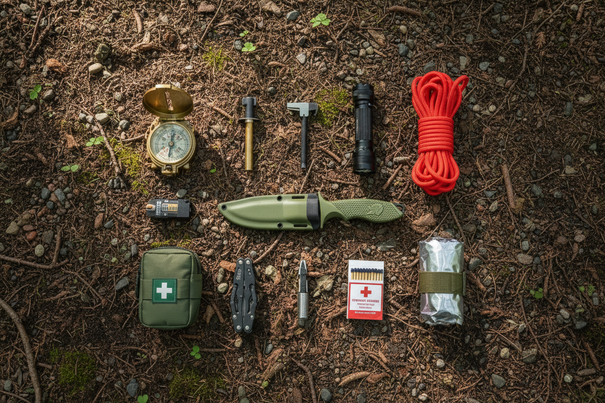 OdenWolf Fixed Blade Field Knife with sheath next to camping gear
