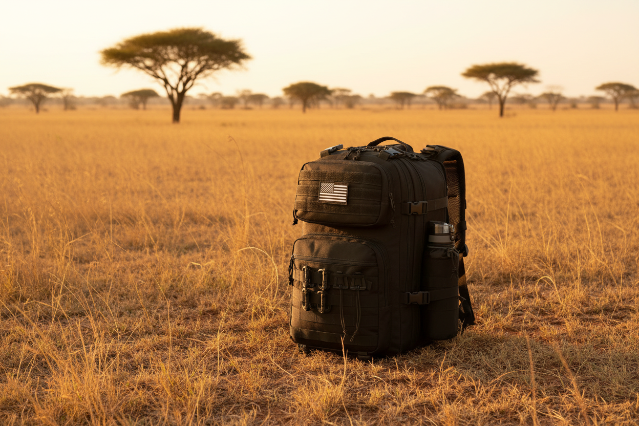 RidgeLine Expandable Field Pack in a sub-Saharan African savanna setting